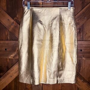 Vintage 80s John Michael Gold Metallic Leather Skirt Size 10